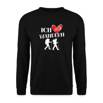 Bergwandern Ich Liebe Wandern Herz Statement - Unisex Pullover - Schwarz - Vorne - Alina (178cm) & Michal (187cm)