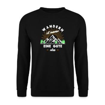 Wanderrouten Wandern Wanderer Statement Berge - Unisex Pullover - Schwarz - Vorne - Alina (178cm) & Michal (187cm)