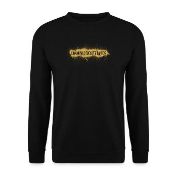 DamnGoodTimes Gold Sprayed Typography - Unisex Pullover - Schwarz - Vorne - Alina (178cm) & Michal (187cm)