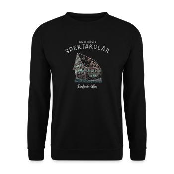 Ulm ist schräg und spektakulär, kultiges Haus - Unisex Pullover - Schwarz - Vorne - Alina (178cm) & Michal (187cm)
