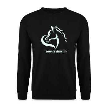 Tannis Ausritte logo hellblau schwarz mit Name - Unisex Pullover - Schwarz - Vorne - Alina (178cm) & Michal (187cm)