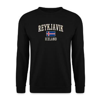 Reykjavik Iceland Vintage Flag Tee - Unisex Pullover - Schwarz - Vorne - Alina (178cm) & Michal (187cm)