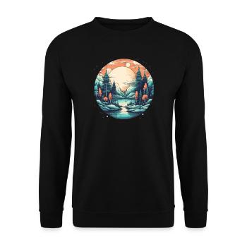 Moonlight Forest by the Lake - Unisex Sweatshirt - black - Front - Alina (178cm) & Michal (187cm)