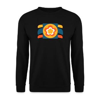 70er Jahre Blume Muster Retro Hippie Festival - Unisex Pullover - Schwarz - Vorne - Alina (178cm) & Michal (187cm)