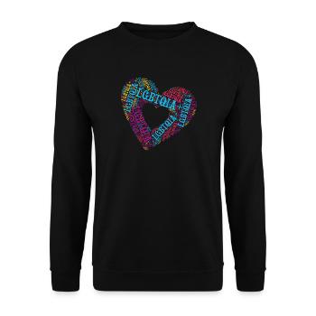 LGBTQIA+ Double Heart Word Cloud Gay Pride T-Shirt - Sweat-shirt Unisexe - noir - Devant - Alina (178cm) & Michal (187cm)