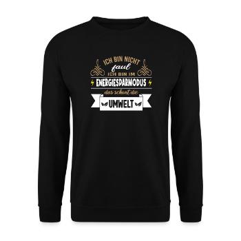 Ich bin nicht faul sondern im Energiesparmodus - Unisex Pullover - Schwarz - Vorne - Alina (178cm) & Michal (187cm)