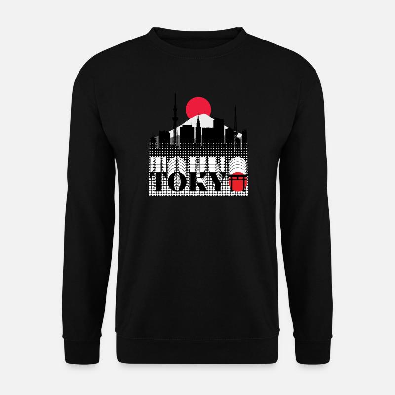 Tokyo Skyline Retro Rotsonne Design - Unisex Pullover - Schwarz