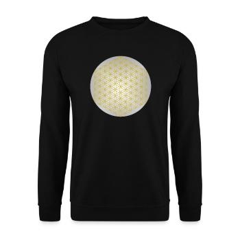 Flower of Life Gold - 5th Dimension - Mandala - Unisex Sweatshirt - black - Front - Alina (178cm) & Michal (187cm)