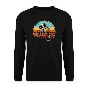 Retro Sunset MTB Fahrer - Unisex Pullover - Schwarz - Vorne - Alina (178cm) & Michal (187cm)