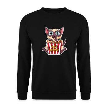 Popcorn Kino Katze Filme Film Filmabend - Unisex Pullover - Schwarz - Vorne - Alina (178cm) & Michal (187cm)