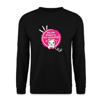 Sei ein Einhorn, Sei Einmalig! - Unisex Pullover - Schwarz - Vorne - Alina (178cm) & Michal (187cm)
