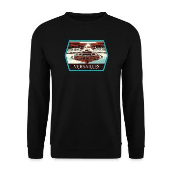 Schloss Versailles mit Gartenblick: Königliche Eleganz - Unisex Pullover - Schwarz - Vorne - Alina (178cm) & Michal (187cm)