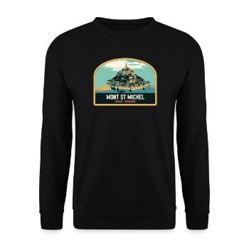 Panorama-Illustration des Mont Saint Michel - Unisex Pullover - Schwarz - Vorne - Alina (178cm) & Michal (187cm)