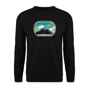 Illustration in blue and green of Mont Saint Michel - Unisex Sweatshirt - black - Front - Alina (178cm) & Michal (187cm)