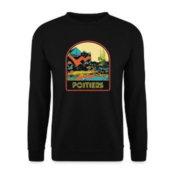 Futuroscope illustration escutcheon, Poitiers France - Unisex Sweatshirt - black - Front - Alina (178cm) & Michal (187cm)