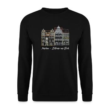 Meißen, Marktplatz, Zeitreise, Deutschland - Unisex Pullover - Schwarz - Vorne - Alina (178cm) & Michal (187cm)