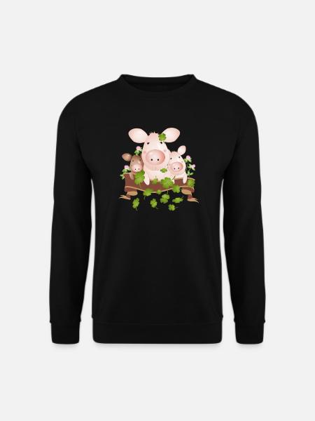 drie geluksvarkens met klavertjesvier - Uniseks sweater - zwart