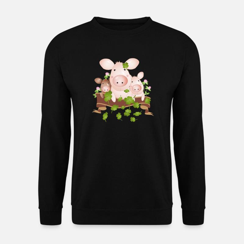 drei Glücksschweine mit vierblättrigen Kleeblätter - Unisex Pullover - Schwarz