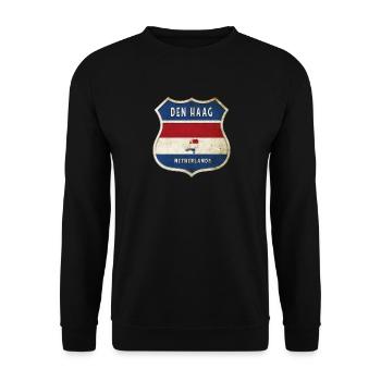 The Hague Netherlands flag coat of arms design - Unisex Sweatshirt - black - Front - Alina (178cm) & Michal (187cm)