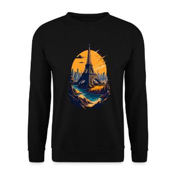 Abstract Tower of Paris - Unisex Sweatshirt - black - Front - Alina (178cm) & Michal (187cm)