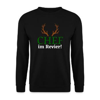 Chef im Revier - Jäger Design - Unisex Pullover - Schwarz - Vorne - Alina (178cm) & Michal (187cm)