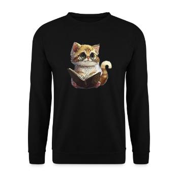 Lesekätzchen mit Brille Katze Lesekatze - Unisex Pullover - Schwarz - Vorne - Alina (178cm) & Michal (187cm)