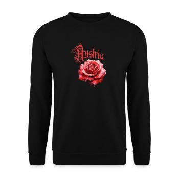 Austria Rose – Rote Blume - Vintage-Schrift - Unisex Pullover - Schwarz - Vorne - Alina (178cm) & Michal (187cm)