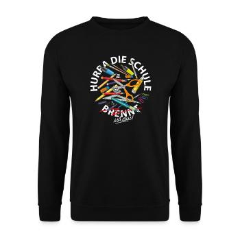 Hurra die Schule ist aus - Unisex Pullover - Schwarz - Vorne - Alina (178cm) & Michal (187cm)