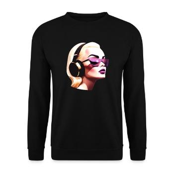 Femme rétro futuriste avec des écouteurs - Sweat-shirt Unisexe - noir - Devant - Alina (178cm) & Michal (187cm)
