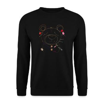 filigraner Bär aus feinen Linien sticken und nähen - Unisex Pullover - Schwarz - Vorne - Alina (178cm) & Michal (187cm)