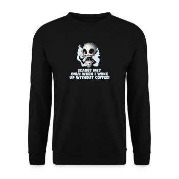 Coffee Morning Muffle Employee Saying Fun Tshirt - Unisex Sweatshirt - black - Front - Alina (178cm) & Michal (187cm)