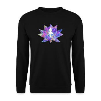Bunte Lotus Yoga Galaxy Design - Unisex Pullover - Schwarz - Vorne - Alina (178cm) & Michal (187cm)