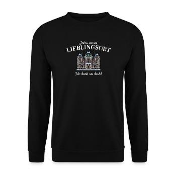 Ich denk an dich, Lieblingsort - Unisex Pullover - Schwarz - Vorne - Alina (178cm) & Michal (187cm)