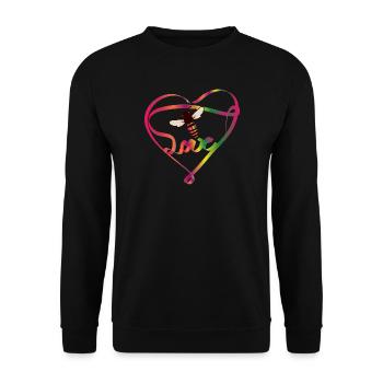 stylized bee with colorful ribbon and a lot of love - Unisex Sweatshirt - black - Front - Alina (178cm) & Michal (187cm)