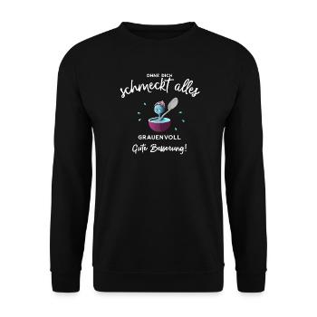 Gute Besserung ! Ohne dich schmeckts grauenvoll - Unisex Pullover - Schwarz - Vorne - Alina (178cm) & Michal (187cm)