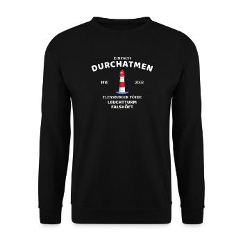 Flensburger Förde, Leuchtturm Falshöft, Durchatmen - Unisex Pullover - Schwarz - Vorne - Alina (178cm) & Michal (187cm)