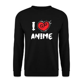 Manga Ich Liebe Anime Statement Trickfilm Herz - Unisex Pullover - Schwarz - Vorne - Alina (178cm) & Michal (187cm)