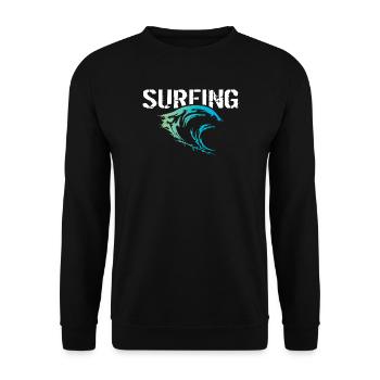 surfer surfing Symbol Welle Farben Natur Ozean - Unisex Pullover - Schwarz - Vorne - Alina (178cm) & Michal (187cm)