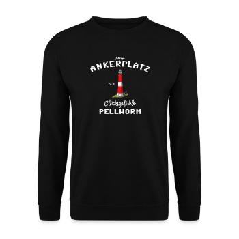 Pellworm , Ankerplatz der Glücksgefühle - Unisex Pullover - Schwarz - Vorne - Alina (178cm) & Michal (187cm)