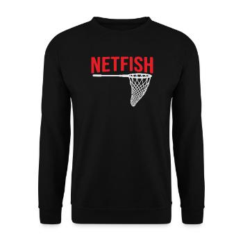 Funny fishing, Netfish, perody fishing design - Unisex Sweatshirt - black - Front - Alina (178cm) & Michal (187cm)