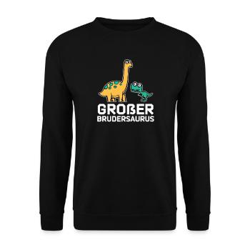 Geschwisterliebe Dino Großer Bruder Statement - Unisex Pullover - Schwarz - Vorne - Alina (178cm) & Michal (187cm)