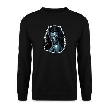 Blauer Nachtvampir Portrait Wehrwolf Weibchen - Unisex Pullover - Schwarz - Vorne - Alina (178cm) & Michal (187cm)
