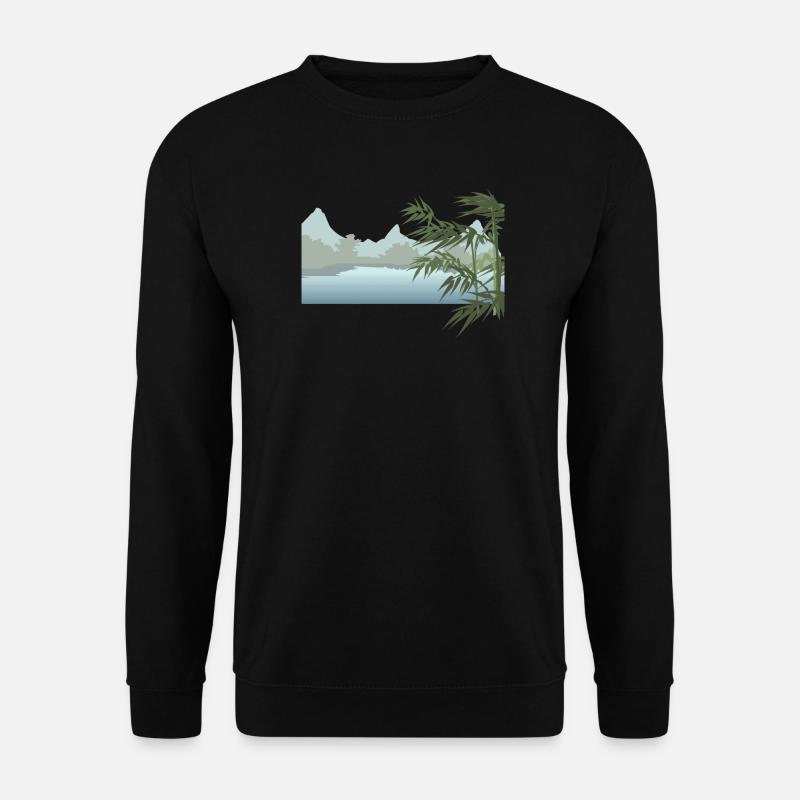 Flusslandschaft mit Palmenblätter - Unisex Pullover - Schwarz