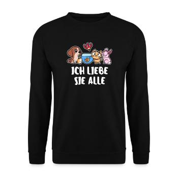 Haustiere Statement Katze Häschen Fisch Hund Tiere - Unisex Pullover - Schwarz - Vorne - Alina (178cm) & Michal (187cm)