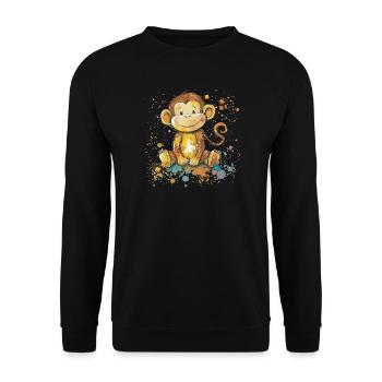 Illustration à l’aquarelle de singe ludique - Sweat-shirt Unisexe - noir - Devant - Alina (178cm) & Michal (187cm)