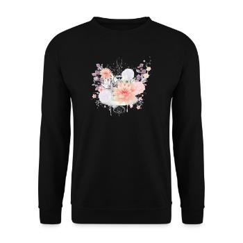 Komposition aus Seerosen und Hortensien Blüten - Unisex Pullover - Schwarz - Vorne - Alina (178cm) & Michal (187cm)