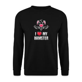 Herz Statement Haustiere Hamster Lieblingstier - Unisex Pullover - Schwarz - Vorne - Alina (178cm) & Michal (187cm)