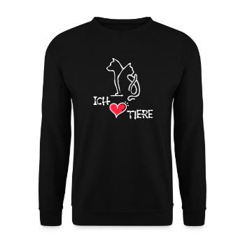 Katze Hund Statement Ich Liebe Haustiere Herz - Unisex Pullover - Schwarz - Vorne - Alina (178cm) & Michal (187cm)