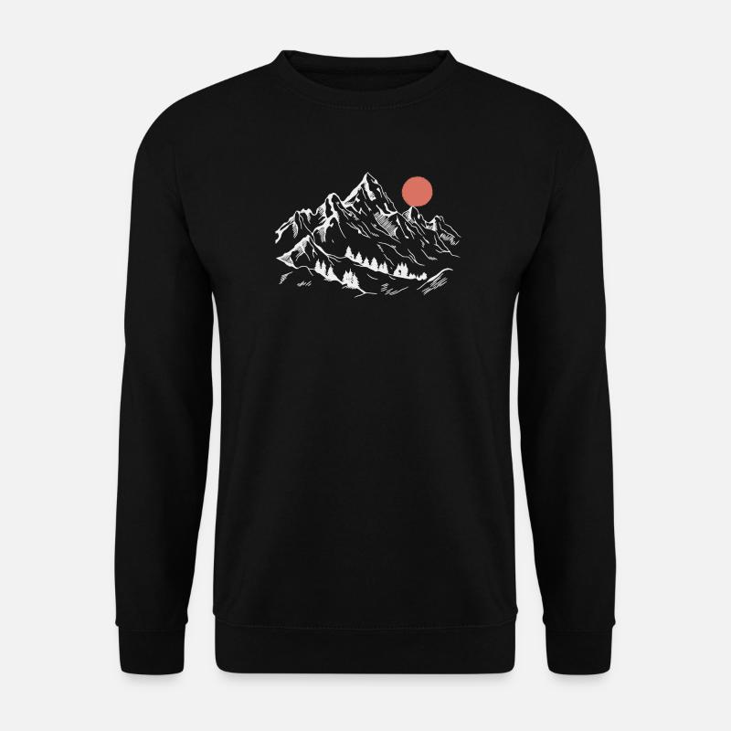 Schneebedeckte Gipfel unter roter Sonne - Unisex Pullover - Schwarz