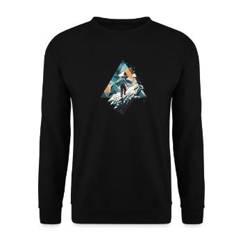 Geometrischer Bergsteiger im Polygonstil - Unisex Pullover - Schwarz - Vorne - Alina (178cm) & Michal (187cm)